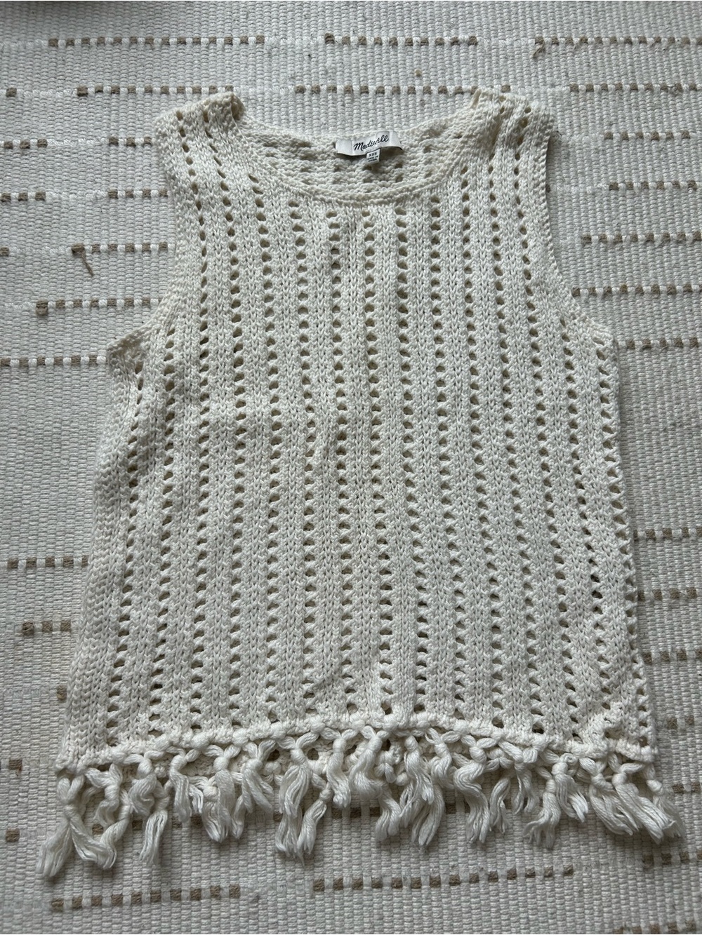 Madewell Cream Crochet Fringe top